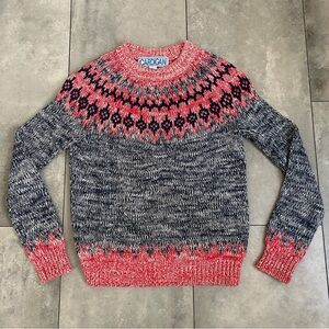 CARDIGAN Cotton Fair Isle Pullover in Red/Blue Size XS